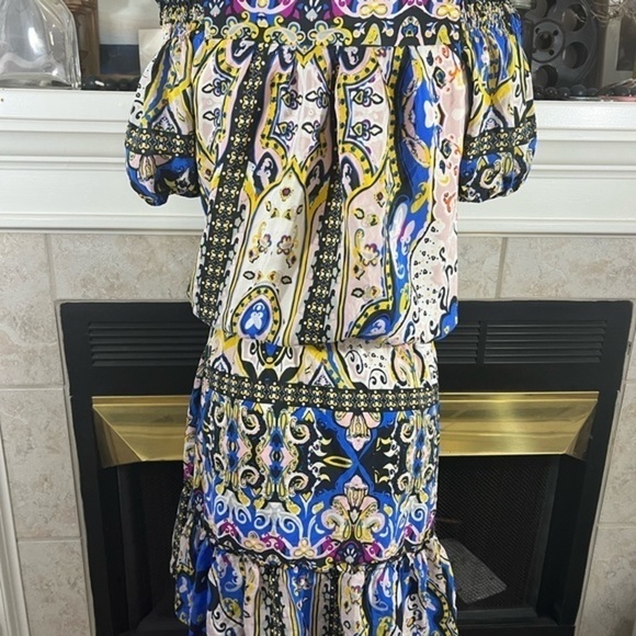 5/48 Saks 5th Avenue Off the Shoulder Mini Dress with Ornamental Designs - Picture 10 of 15